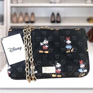 Disney Mickey Mouse Collectible Small Black Quilted Crossbody Handbag With Strap